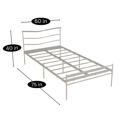 Craves Without Storage Metal Bed with Designer Headrest (Color - White)