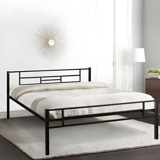 Criston Without Storage Metal Bed with Designer Headrest (Color - Black)