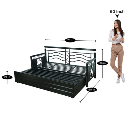 Black Crossandra Hydraulic Storage Metal Sofa Bed with Mattress & Pillow (Color - White)