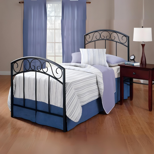 Cryon Without Storage Metal Bed with Designer Headrest (Color - Black)
