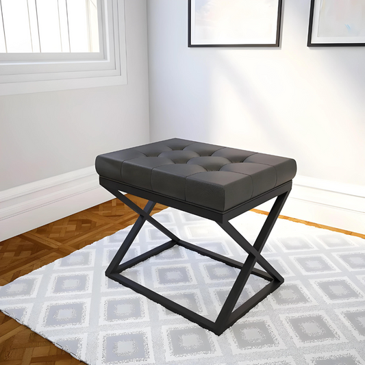 Della Black Ottoman Metal Stool with Black Cushion