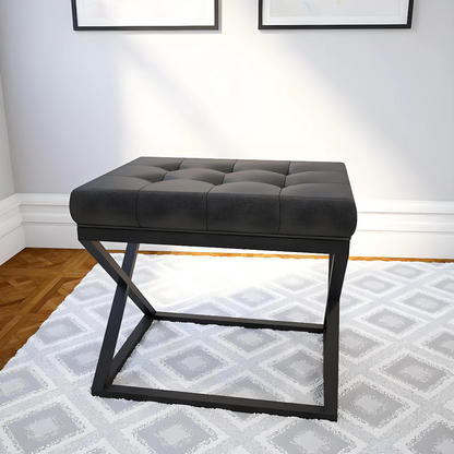 Della Black Ottoman Metal Stool with Black Cushion