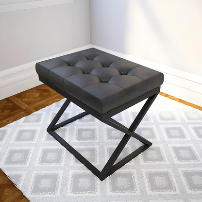 Della Black Ottoman Metal Stool with Black Cushion