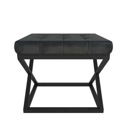 Della Black Ottoman Metal Stool with Black Cushion