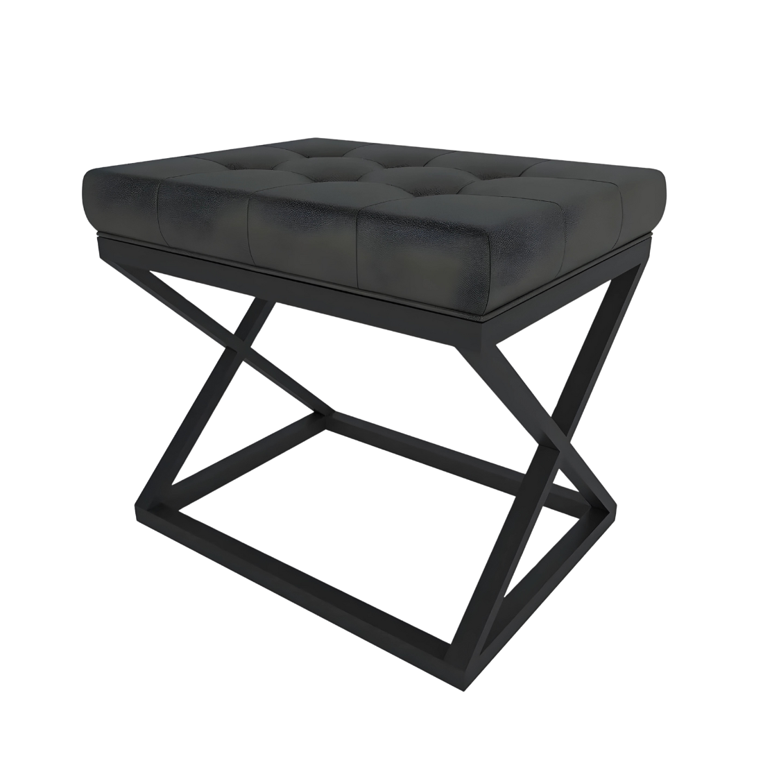 Della Black Ottoman Metal Stool with Black Cushion