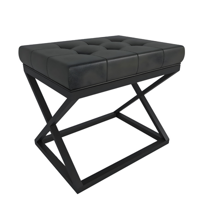 Della Black Ottoman Metal Stool with Black Cushion