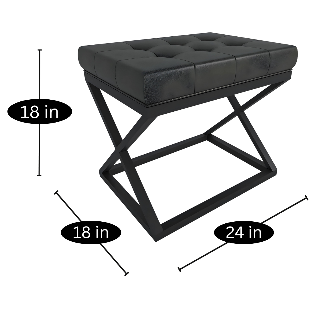 Della Black Ottoman Metal Stool with Black Cushion