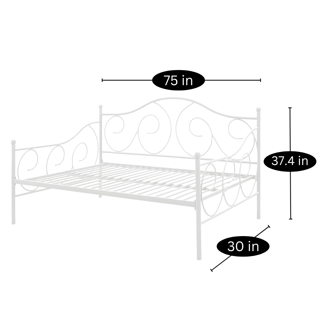 White Darin Three Seater Metal Sofa Diwan with Designer Headrest