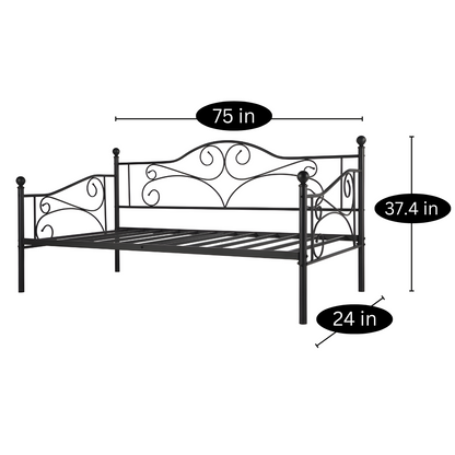 Black Nelly Three Seater Metal Sofa Diwan with Designer Headrest