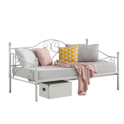 White Nelly Three Seater Metal Sofa Diwan with Designer Headrest