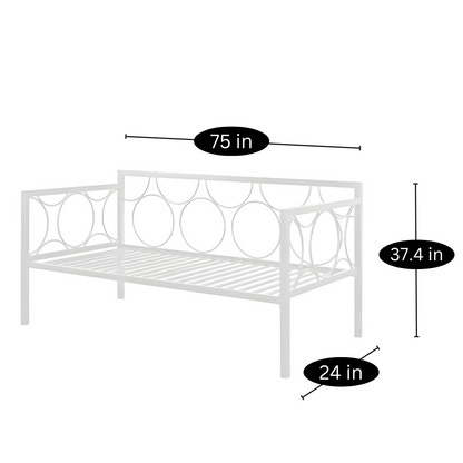 White Emberlei Three Seater Metal Sofa Diwan with Designer Headrest