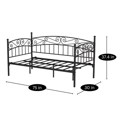 Black Iris Three Seater Metal Sofa Diwan with Designer Headrest