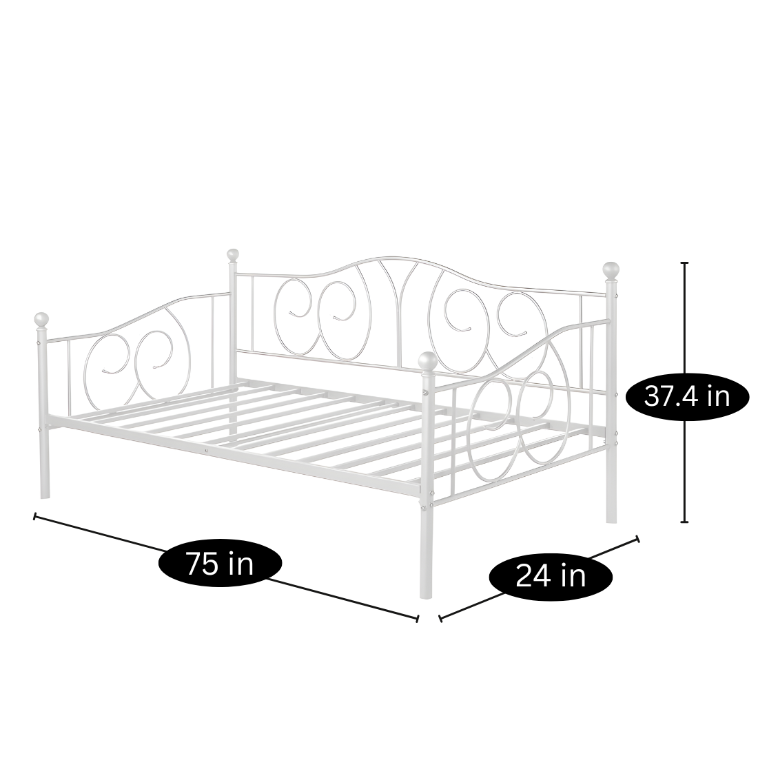 White Cosmos Three Seater Metal Sofa Diwan with Designer Headrest