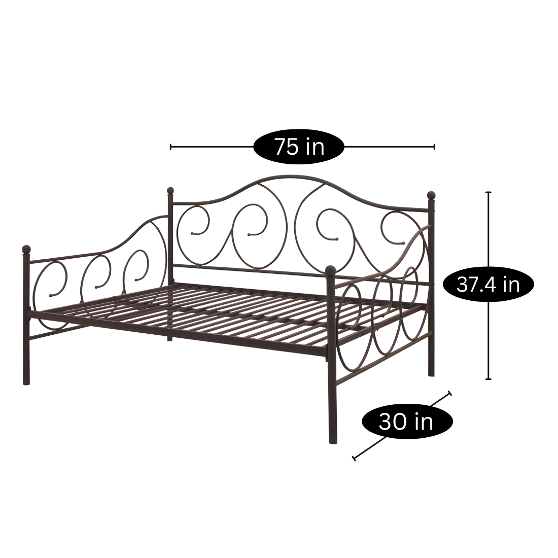 Black Caleb Three Seater Metal Sofa Diwan with Designer Headrest