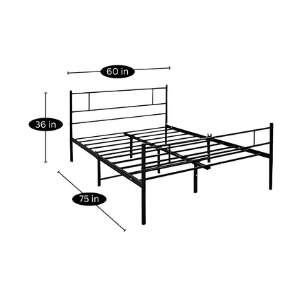 Derek Without Storage Metal Bed with Designer Headrest (Color - Black)