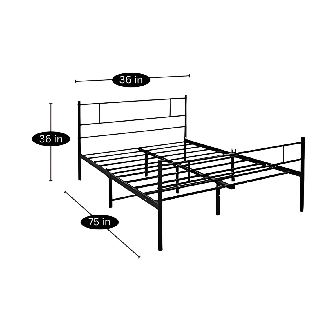 Derek Without Storage Metal Bed with Designer Headrest (Color - Black)