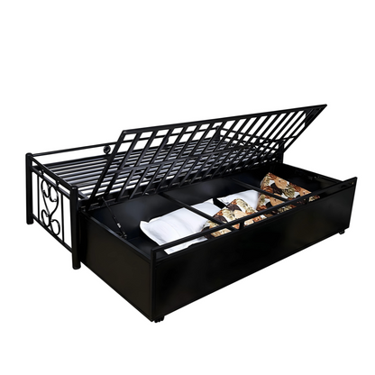 Black Philip Hydraulic Storage Metal Sofa Cum Bed with Mattress & Pillow (Color - Multi)