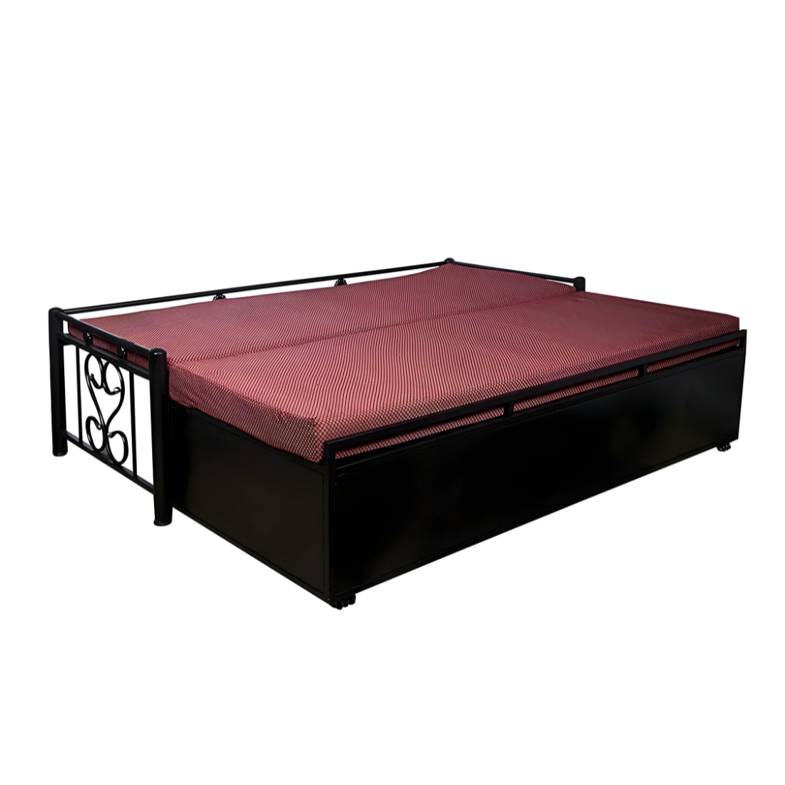 Black Philip Hydraulic Storage Metal Sofa Cum Bed with Mattress & Pillow (Color - Multi)