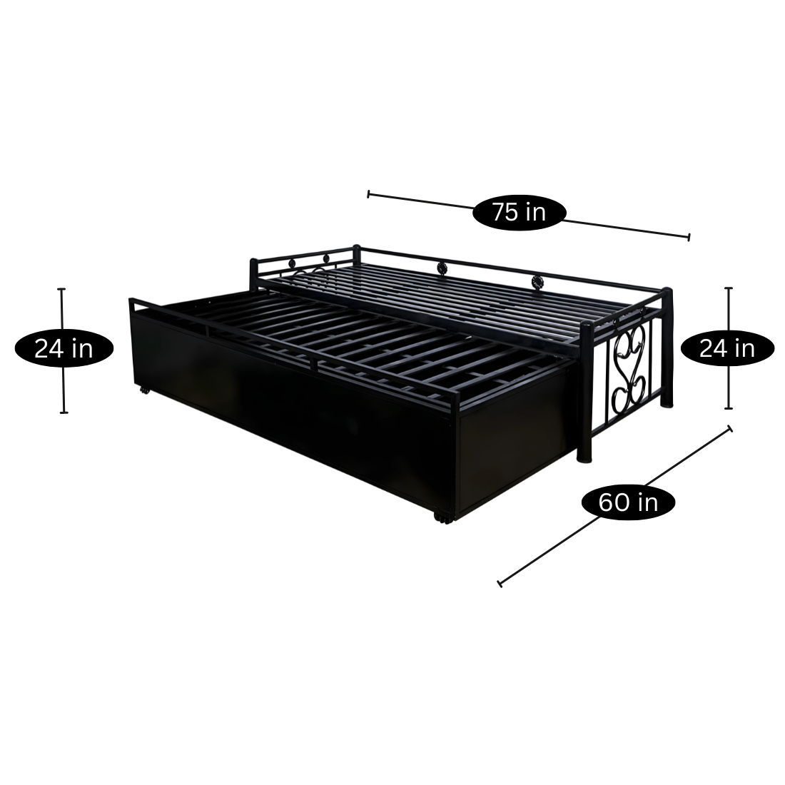 Black Philip Hydraulic Storage Metal Sofa Cum Bed with Mattress & Pillow (Color - Multi)