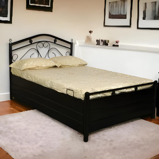 Dove Hydraulic Storage Metal Bed (Color - Black) with Designer Headrest