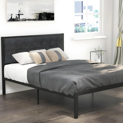Easter Without Storage Metal Bed with Black Designer Cushion Headrest (Color - Black)