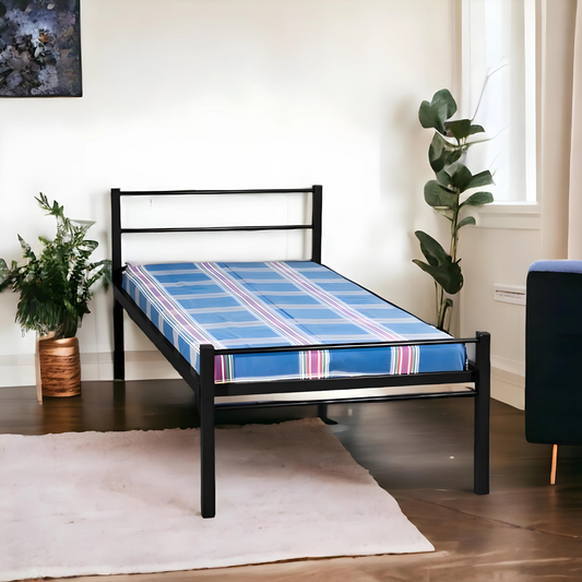 Elf Without Storage Metal Bed with Designer Headrest (Color - Black)