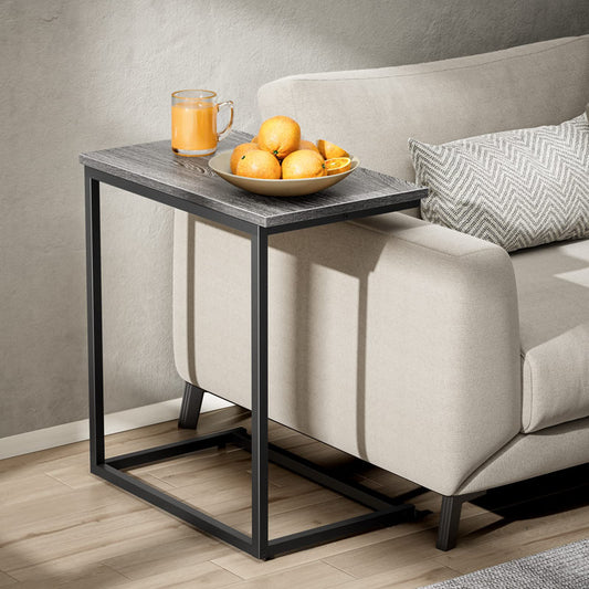 Metal Side Table in Black Finish and Powder Coating with Grey Wooden Top