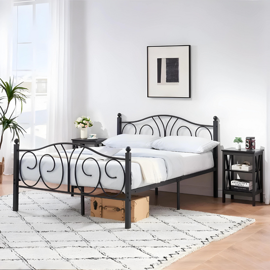 Gates Without Storage Metal Bed with Designer Headrest (Color - Black)