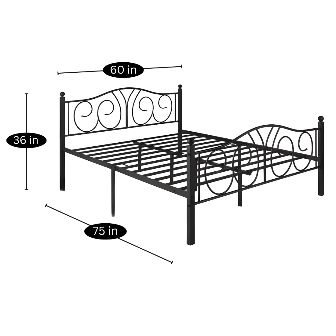 Gates Without Storage Metal Bed with Designer Headrest (Color - Black)