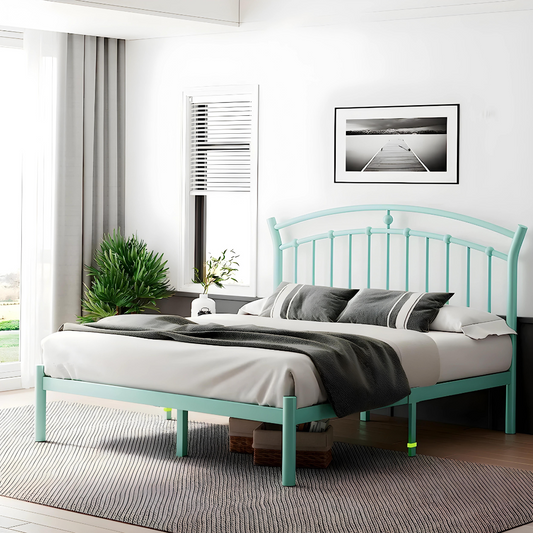 Grill Without Storage Metal Bed with Designer Headrest (Color - Green)