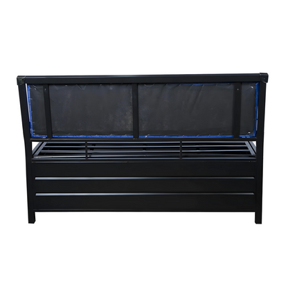 Heath Hydraulic Storage Metal Bed with Textured Blue Cushion Headrest (Color - Black)