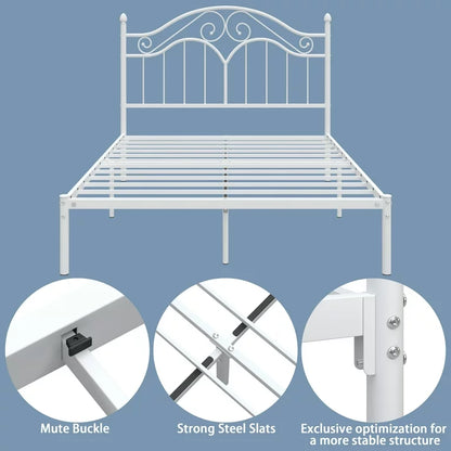 Miles Without Storage Metal Bed with Designer Headrest (Color - White)