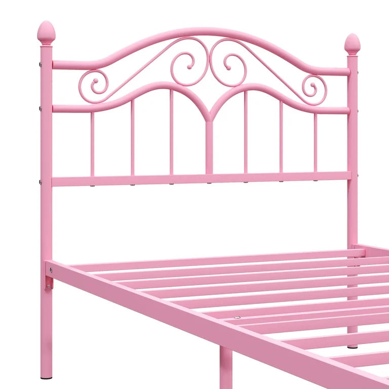 Miles Without Storage Metal Bed with Designer Headrest (Color - Pink)