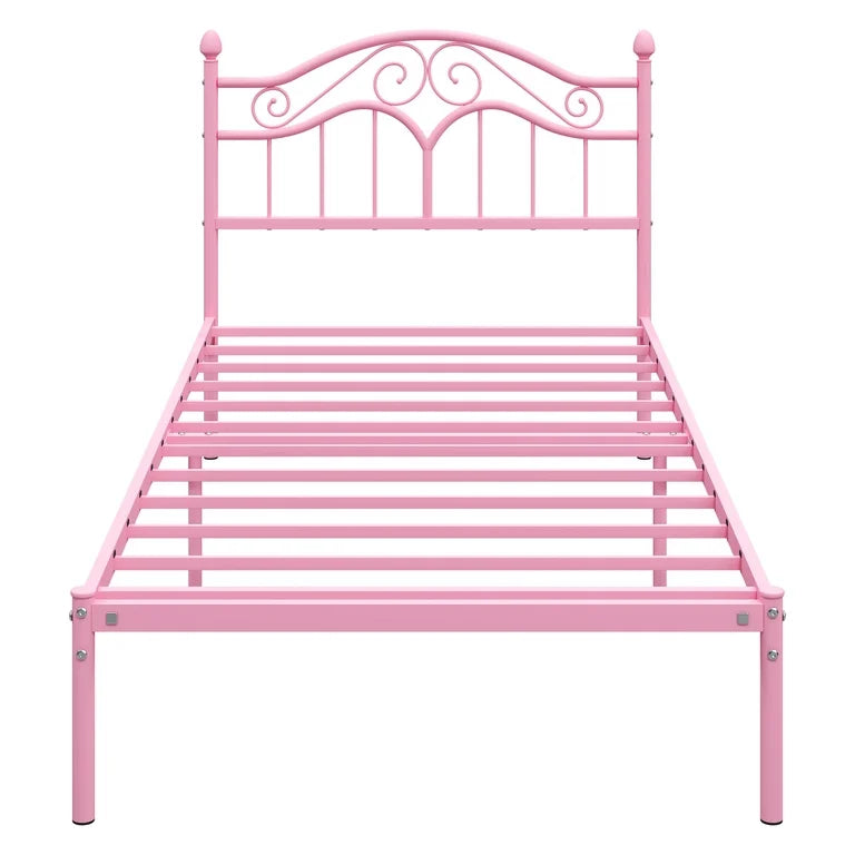 Miles Without Storage Metal Bed with Designer Headrest (Color - Pink)