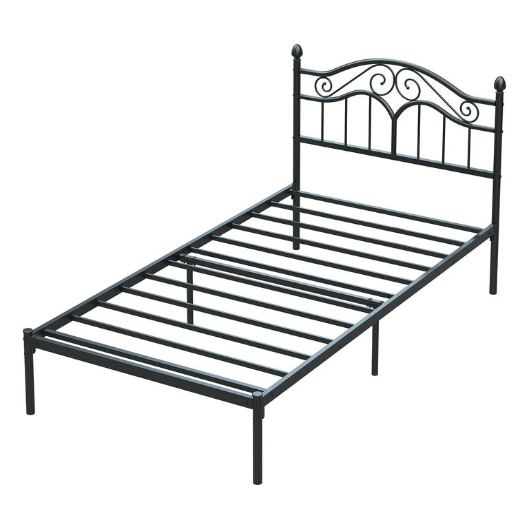 Miles Without Storage Metal Bed with Designer Headrest (Color - Black)