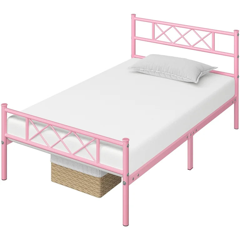 Colulombe Without Storage Metal Bed with Designer Headrest (Color - Pink)