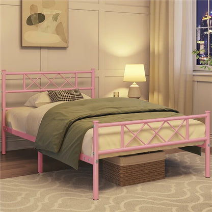 Colulombe Without Storage Metal Bed with Designer Headrest (Color - Pink)