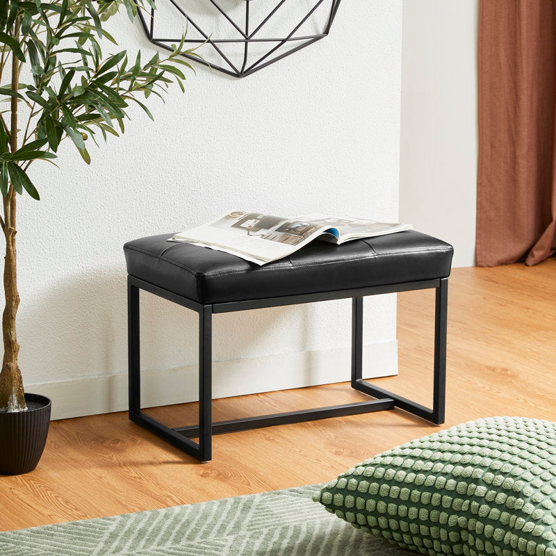 Mila Designer Black Ottoman Metal Bench with Black Cushion