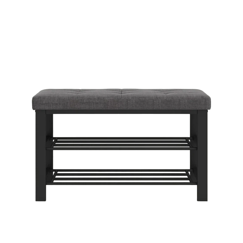 Maya Black Ottoman Metal Bench with Grey Cushion