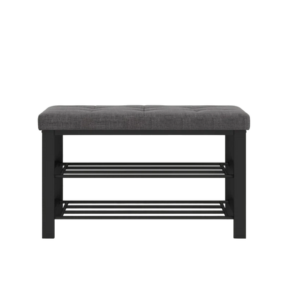 Maya Black Ottoman Metal Bench with Grey Cushion