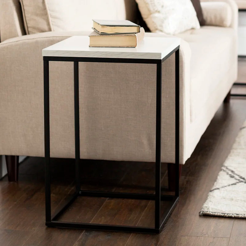 Metal Side Table in Black Finish and Powder Coating with Grey Wooden Top