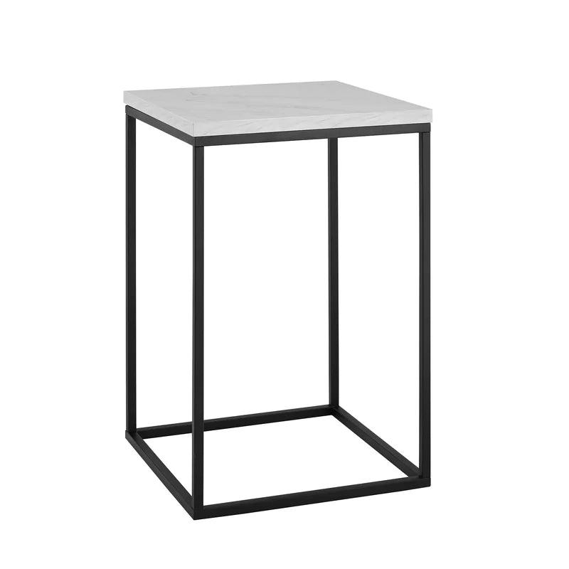 Metal Side Table in Black Finish and Powder Coating with Grey Wooden Top