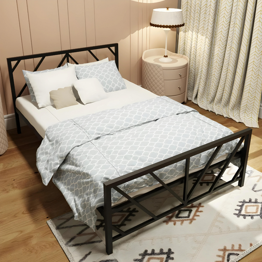 Jack Without Storage Metal Bed with Designer Headrest (Color - Brown)