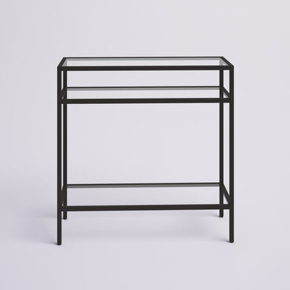 Metal Side Table in Black Finish and Powder Coating with Glass Top and Bottom