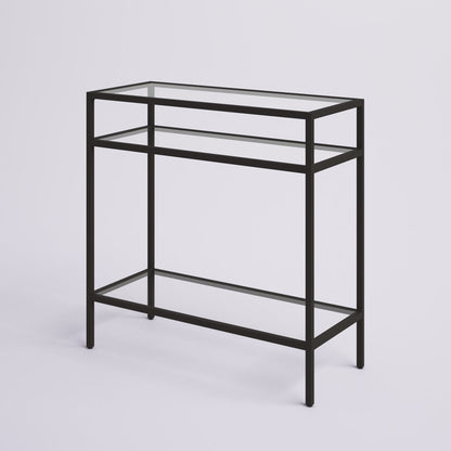 Metal Side Table in Black Finish and Powder Coating with Glass Top and Bottom