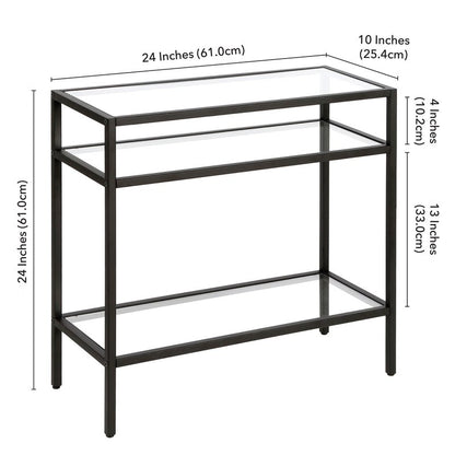 Metal Side Table in Black Finish and Powder Coating with Glass Top and Bottom