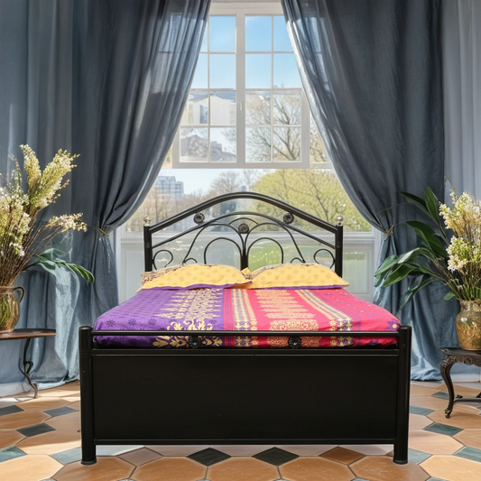 Kevin Hydraulic Storage Metal Bed (Color - Black) with Designer Headrest