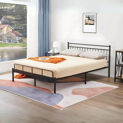 Kratos Without Storage Metal Bed with Designer Headrest (Color - Black)