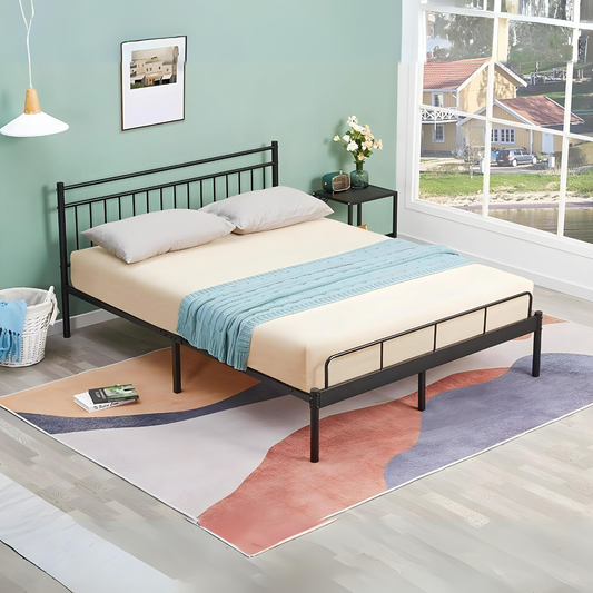 Kratos Without Storage Metal Bed with Designer Headrest (Color - Black)