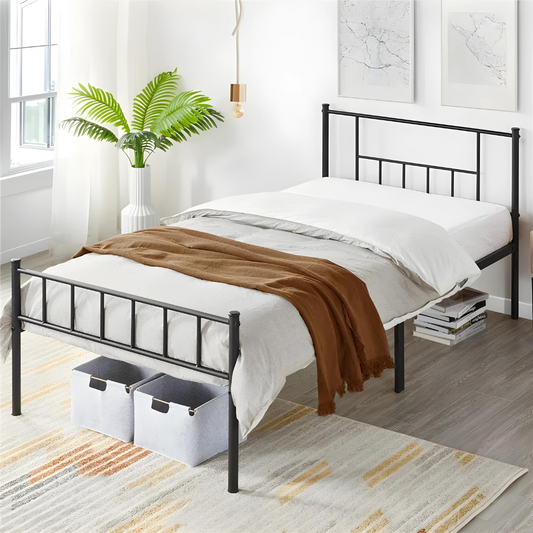 Krillin Without Storage Metal Bed with Designer Headrest (Color - Black)